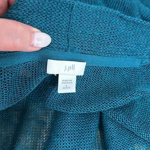 J. Jill Linen Blend Green Open Front Longline Duster Cardigan Size LP - Picture 6 of 12